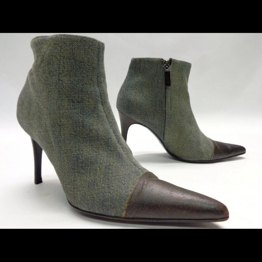 Chanel Denim Leather Zip Booties 38.5/8